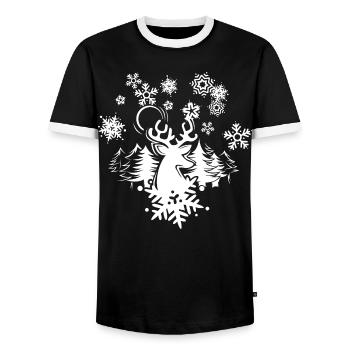 renne neige Noël neige forêt hiver Noël - T-shirt contrasté Homme - noir/blanc - Devant - AI Model Female 172 light (172cm) & AI Model Male 178 light (178cm)