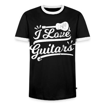 I Love Guitars - Men's Ringer Shirt - black/white - Front - AI Model Female 172 light (172cm) & AI Model Male 178 light (178cm)