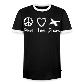 Peace Love Planes - Männer Kontrast-T-Shirt - Schwarz/Weiß - Vorne - AI Model Female 172 light (172cm) & AI Model Male 178 light (178cm)