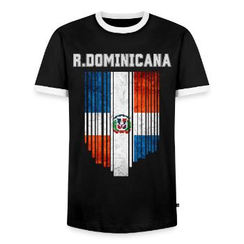 Flag of the Dominican Republic - Men's Ringer Shirt - black/white - Front - AI Model Female 172 light (172cm) & AI Model Male 178 light (178cm)