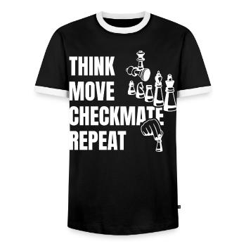 Think Play Checkmate Next - Men's Ringer Shirt - black/white - Front - AI Model Female 172 light (172cm) & AI Model Male 178 light (178cm)