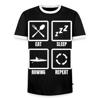 Eating, sleeping, rowing, repeating - Men's Ringer Shirt - black/white - Front - AI Model Female 172 light (172cm) & AI Model Male 178 light (178cm)