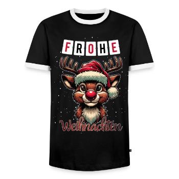 Frohe Weihnachten Rudolf das Rentier Adventszeit - Männer Kontrast-T-Shirt - Schwarz/Weiß - Vorne - AI Model Female 172 light (172cm) & AI Model Male 178 light (178cm)