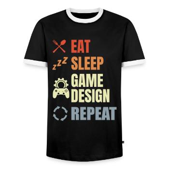Eat Sleep Game Design Repeat - Men's Ringer Shirt - black/white - Front - AI Model Female 172 light (172cm) & AI Model Male 178 light (178cm)