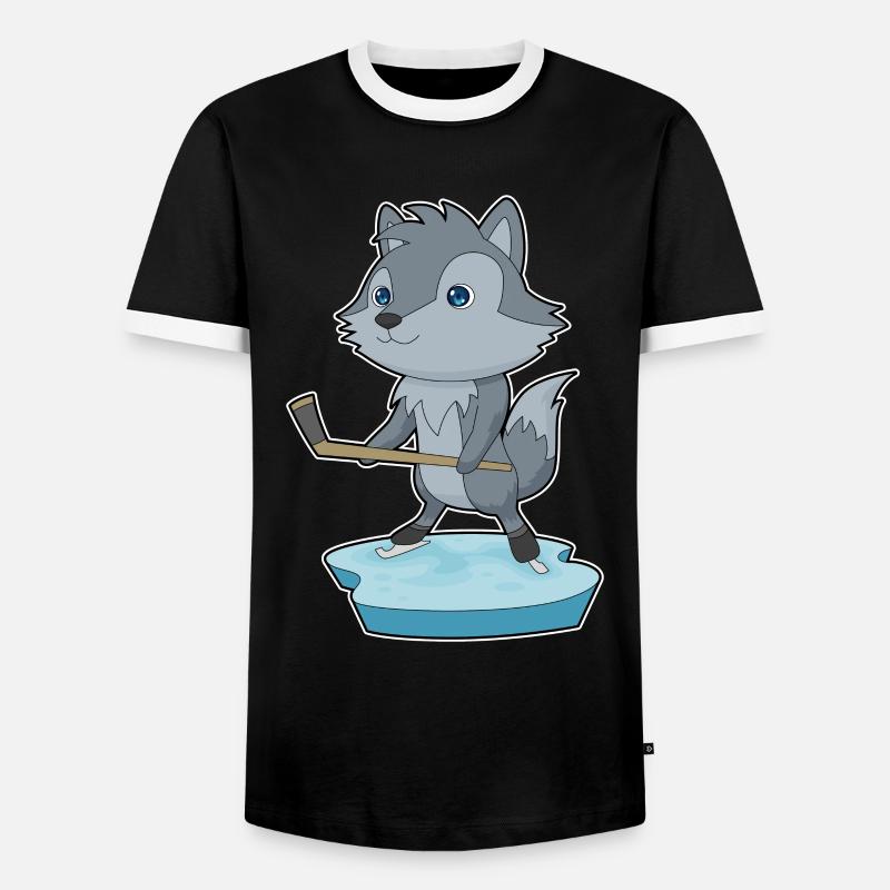 Wolf Eishockey Eishockeyschläger - Männer Kontrast-T-Shirt - Schwarz/Weiß