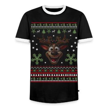Happy reindeer with lights - Men's Ringer Shirt - black/white - Front - AI Model Female 172 light (172cm) & AI Model Male 178 light (178cm)
