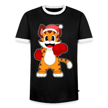 Tiger Weihnachten Boxen - Männer Kontrast-T-Shirt - Schwarz/Weiß - Vorne - AI Model Female 172 light (172cm) & AI Model Male 178 light (178cm)