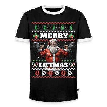 Merry Liftmas Pumper Bodybuilding Fitness Xmas - Men's Ringer Shirt - black/white - Front - AI Model Female 172 light (172cm) & AI Model Male 178 light (178cm)