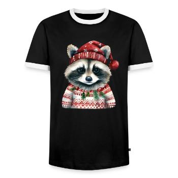 Mr. Raccoon in Norwegian sweater - Men's Ringer Shirt - black/white - Front - AI Model Female 172 light (172cm) & AI Model Male 178 light (178cm)