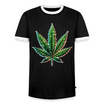 Cannabis Glitch - Männer Kontrast-T-Shirt - Schwarz/Weiß - Vorne - AI Model Female 172 light (172cm) & AI Model Male 178 light (178cm)