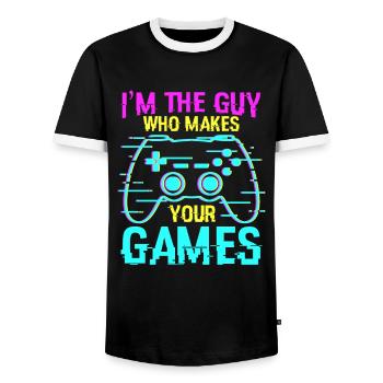 Game Programmer Saying - Men's Ringer Shirt - black/white - Front - AI Model Female 172 light (172cm) & AI Model Male 178 light (178cm)