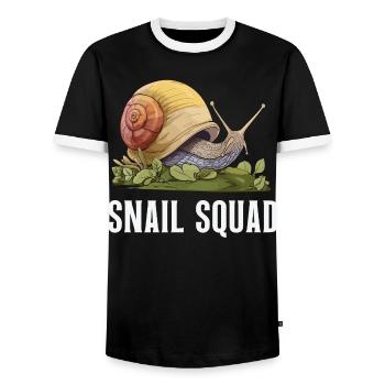 Escargot Squad – Amour d’escargot et humour de jardin - T-shirt contrasté Homme - noir/blanc - Devant - AI Model Female 172 light (172cm) & AI Model Male 178 light (178cm)