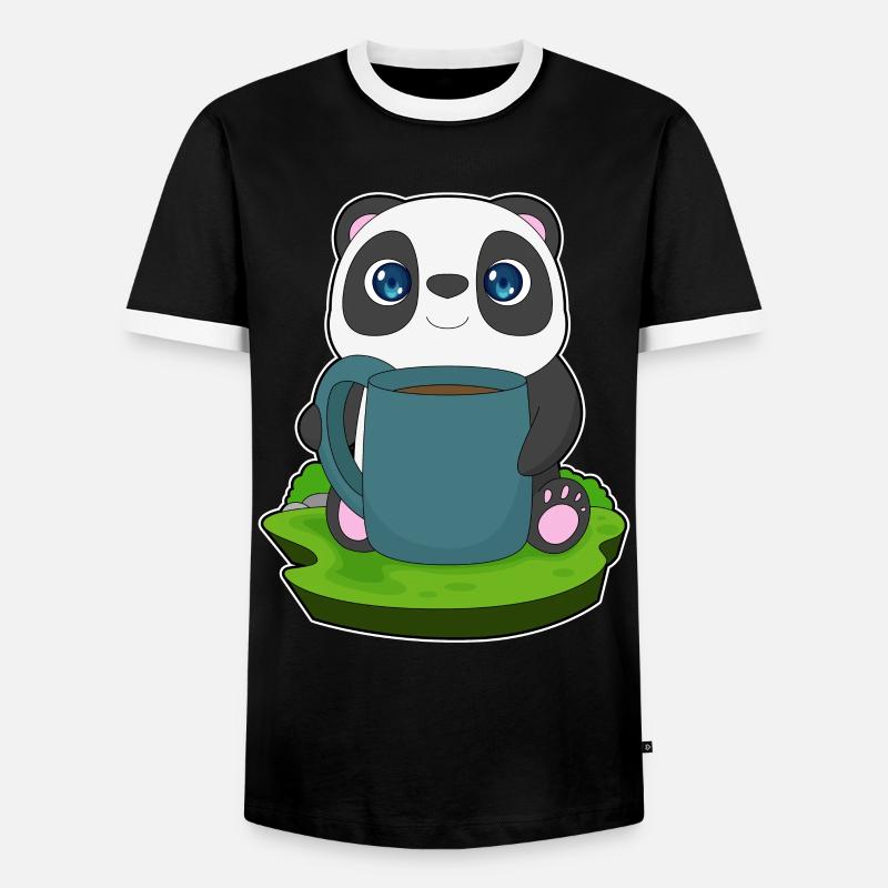 Panda Kaffee Becher - Männer Kontrast-T-Shirt - Schwarz/Weiß