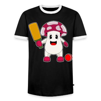 Mushroom Cricket Cricket Bat - Men's Ringer Shirt - black/white - Front - AI Model Female 172 light (172cm) & AI Model Male 178 light (178cm)