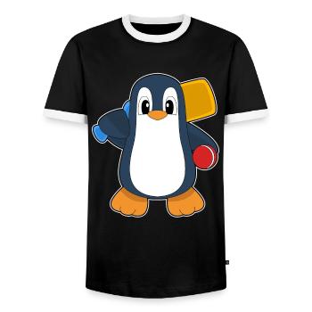 Pinguin Cricket Cricketschläger - Männer Kontrast-T-Shirt - Schwarz/Weiß - Vorne - AI Model Female 172 light (172cm) & AI Model Male 178 light (178cm)