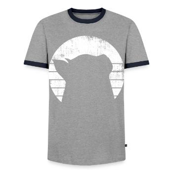 Cat Drawing - Men's Ringer Shirt - grey/navy  - Front - AI Model Female 172 light (172cm) & AI Model Male 178 light (178cm)