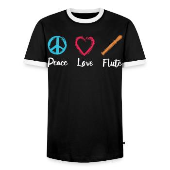 Flûte d’amour de paix - T-shirt contrasté Homme - noir/blanc - Devant - AI Model Female 172 light (172cm) & AI Model Male 178 light (178cm)