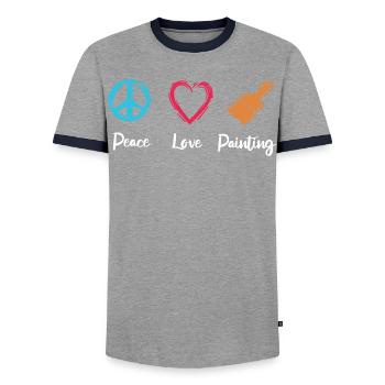 Peace Love Paint - Men's Ringer Shirt - grey/navy  - Front - AI Model Female 172 light (172cm) & AI Model Male 178 light (178cm)