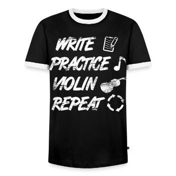 Pratique de l’écriture, répétition du violon - T-shirt contrasté Homme - noir/blanc - Devant - AI Model Female 172 light (172cm) & AI Model Male 178 light (178cm)