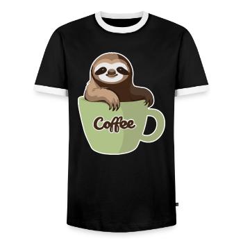 Faultier in einer Kaffeetasse - Männer Kontrast-T-Shirt - Schwarz/Weiß - Vorne - AI Model Female 172 light (172cm) & AI Model Male 178 light (178cm)