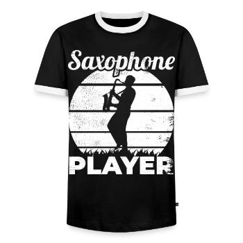 Funny saxophone player - Men's Ringer Shirt - black/white - Front - AI Model Female 172 light (172cm) & AI Model Male 178 light (178cm)