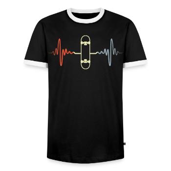 Vintage Skateboard ECG - Men's Ringer Shirt - black/white - Front - AI Model Female 172 light (172cm) & AI Model Male 178 light (178cm)
