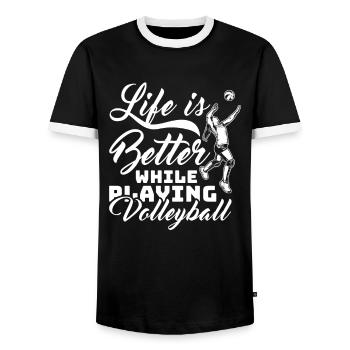 Das Leben ist besser mit Volleyball - Männer Kontrast-T-Shirt - Schwarz/Weiß - Vorne - AI Model Female 172 light (172cm) & AI Model Male 178 light (178cm)