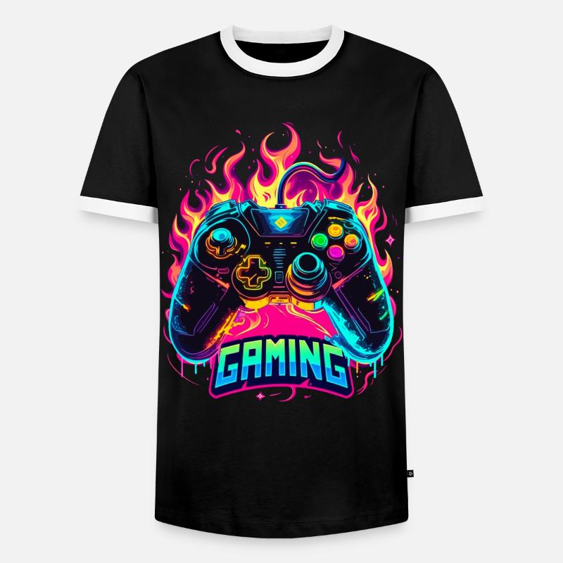 Gaming Controller Flammen Kunst - Männer Kontrast-T-Shirt - Schwarz/Weiß