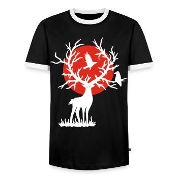Der weiße Hirsch und die rote Sonne - Männer Kontrast-T-Shirt - Schwarz/Weiß - Vorne - AI Model Female 172 light (172cm) & AI Model Male 178 light (178cm)