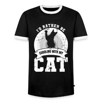 Ich würde mit meiner Katze kuscheln - Männer Kontrast-T-Shirt - Schwarz/Weiß - Vorne - AI Model Female 172 light (172cm) & AI Model Male 178 light (178cm)