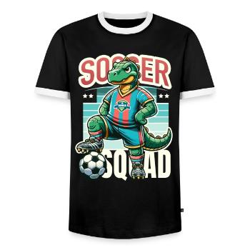 Dino Fußballer – Soccer Squad - Men's Ringer Shirt - black/white - Front - AI Model Female 172 light (172cm) & AI Model Male 178 light (178cm)