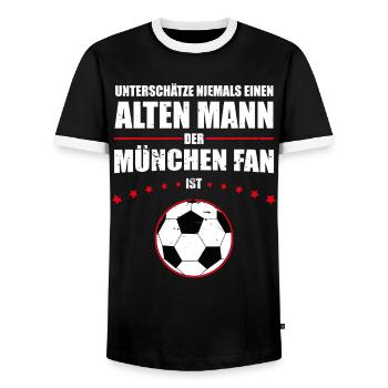 Alter Mann - München Fan | Retro Vintage Fußball - Männer Kontrast-T-Shirt - Schwarz/Weiß - Vorne - AI Model Female 172 light (172cm) & AI Model Male 178 light (178cm)