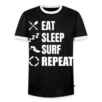 Manger, dormir, surfer, répéter - T-shirt contrasté Homme - noir/blanc - Devant - AI Model Female 172 light (172cm) & AI Model Male 178 light (178cm)