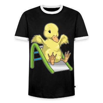 Duck Slide - Men's Ringer Shirt - black/white - Front - AI Model Female 172 light (172cm) & AI Model Male 178 light (178cm)