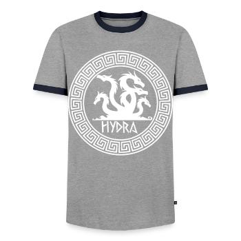 Symbol of the White Hydra - Men's Ringer Shirt - grey/navy  - Front - AI Model Female 172 light (172cm) & AI Model Male 178 light (178cm)