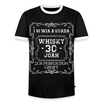 i bi wia a guada Whisky 30 Joah zur Perfektion - Männer Kontrast-T-Shirt - Schwarz/Weiß - Vorne - AI Model Female 172 light (172cm) & AI Model Male 178 light (178cm)