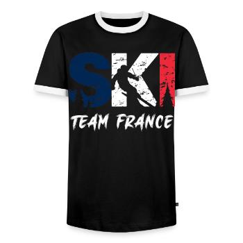 Ski Team France Emblem - T-shirt contrasté Homme - noir/blanc - Devant - AI Model Female 172 light (172cm) & AI Model Male 178 light (178cm)