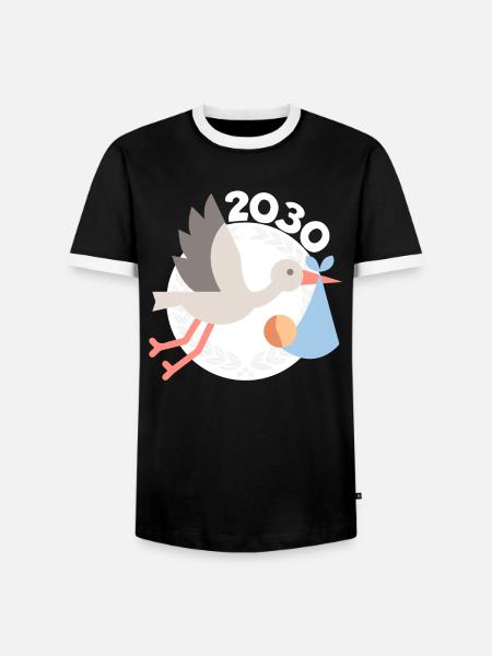 Cigogne avec bébé 2030 - T-shirt contrasté Homme - noir/blanc