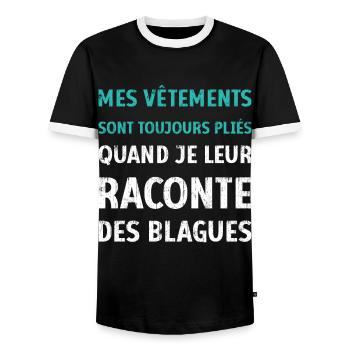 Vêtements pliés blagues citation drôles humour - T-shirt contrasté Homme - noir/blanc - Devant - AI Model Female 172 light (172cm) & AI Model Male 178 light (178cm)