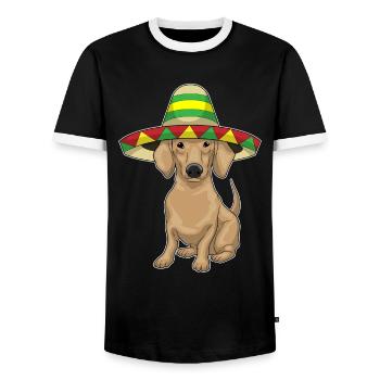 Dachshund Sombrero - Men's Ringer Shirt - black/white - Front - AI Model Female 172 light (172cm) & AI Model Male 178 light (178cm)