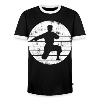 Karateka Sketch - Men's Ringer Shirt - black/white - Front - AI Model Female 172 light (172cm) & AI Model Male 178 light (178cm)