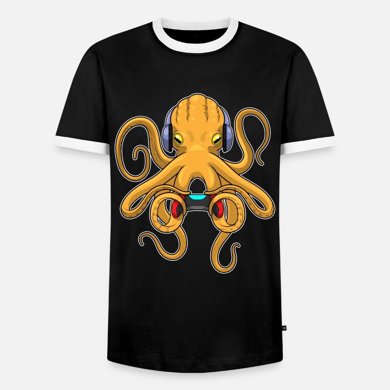 Krake Gamer Controller - Männer Kontrast-T-Shirt - Schwarz/Weiß