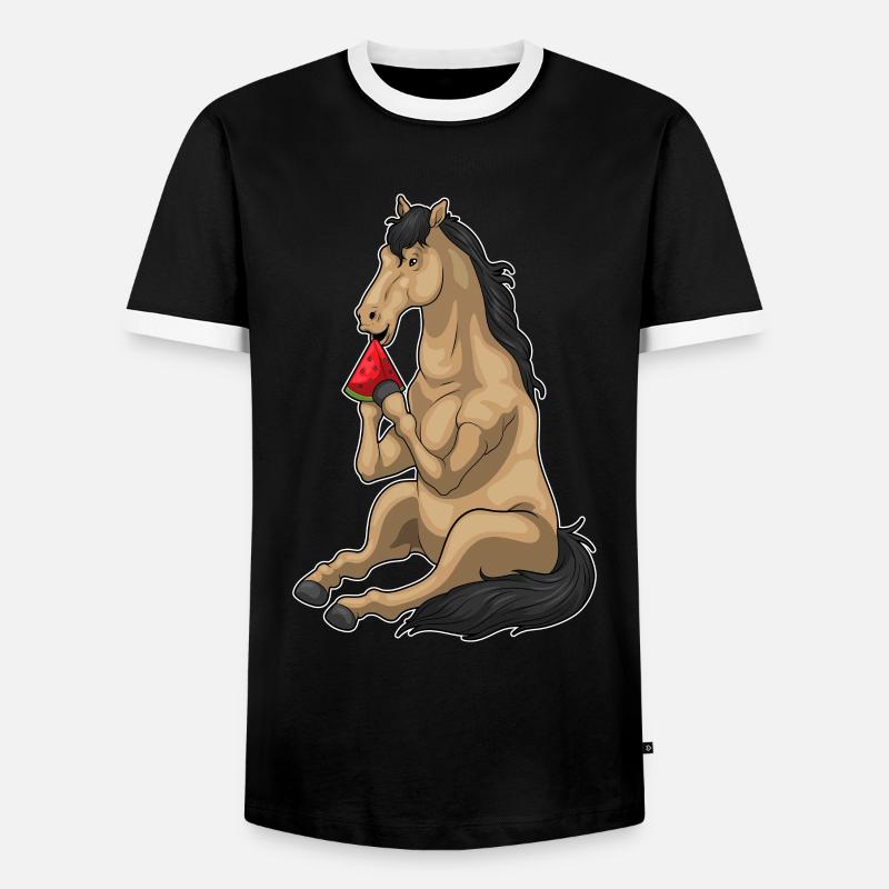 Cheval Pastèque Fruit - T-shirt contrasté Homme - noir/blanc