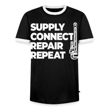 Approvisionnement, raccordement, réparation, plomberie - T-shirt contrasté Homme - noir/blanc - Devant - AI Model Female 172 light (172cm) & AI Model Male 178 light (178cm)