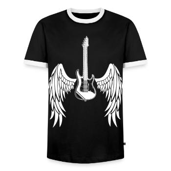 Winged Guitar - Men's Ringer Shirt - black/white - Front - AI Model Female 172 light (172cm) & AI Model Male 178 light (178cm)