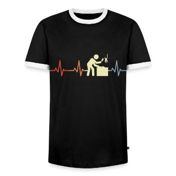 Butcher Stick Figure Heartbeat - Men's Ringer Shirt - black/white - Front - AI Model Female 172 light (172cm) & AI Model Male 178 light (178cm)