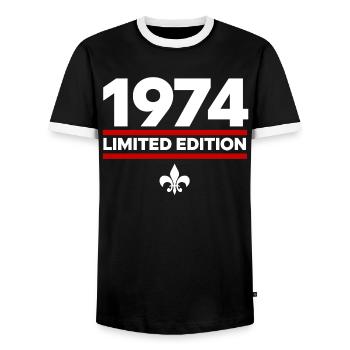 Édition limitée 1974 - T-shirt contrasté Homme - noir/blanc - Devant - AI Model Female 172 light (172cm) & AI Model Male 178 light (178cm)