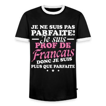 I'm a French teacher - Men's Ringer Shirt - black/white - Front - AI Model Female 172 light (172cm) & AI Model Male 178 light (178cm)