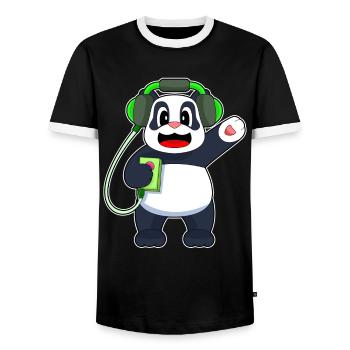 Panda Kopfhörer Musik - Männer Kontrast-T-Shirt - Schwarz/Weiß - Vorne - AI Model Female 172 light (172cm) & AI Model Male 178 light (178cm)