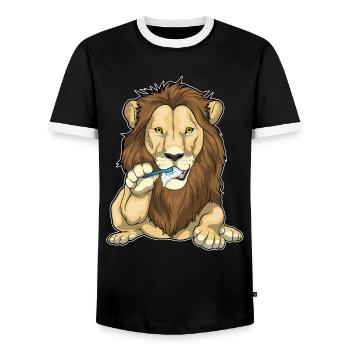 Lion Toothbrush - Men's Ringer Shirt - black/white - Front - AI Model Female 172 light (172cm) & AI Model Male 178 light (178cm)